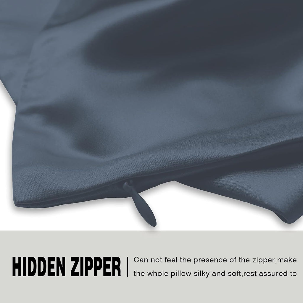 Silk Pillow Cases 2 Pack Soft Breathable and Sliky Standard Size Pillow Cases Set of 2,Natural Mulberry Satin Silk Pillowcase with Hidden Zipper for Hair and Skin (Space Grey,20"X 26",2pcs)