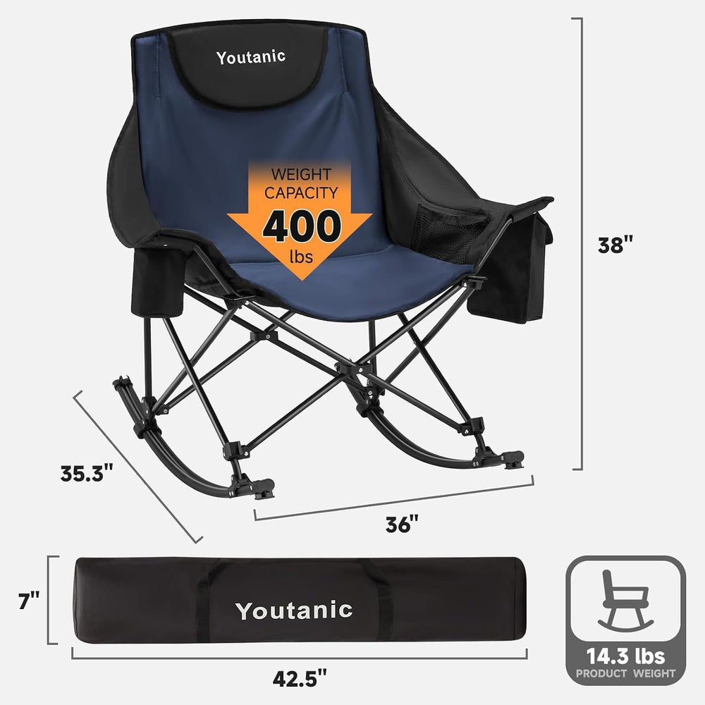 Youtanic Oversized Folding Rocking Camping Chair, Padded Portable Rocking Cha...