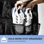 Over the Door Shoe Organizer, 24 Large Breathable Mesh Pockets, Hanging Storage Holder, Hanging Shoe Organizer(Grey)