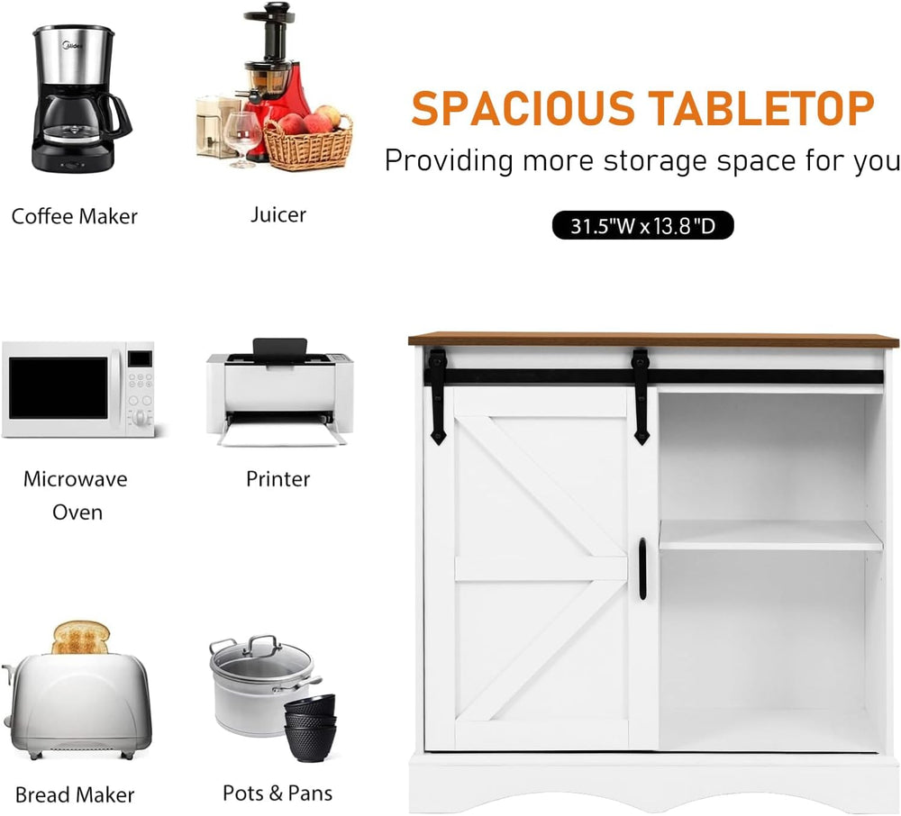 HOMFAMILIA 31.5" H Farmhouse Coffee Bar Cabinet w/Storage, White Kitchen...