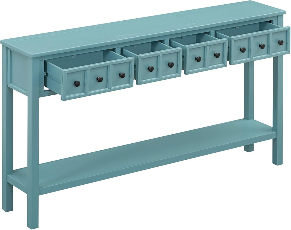 Merax 60" Long Entryway Table with 2 Size Drawers, Turquoise Green | Rus...