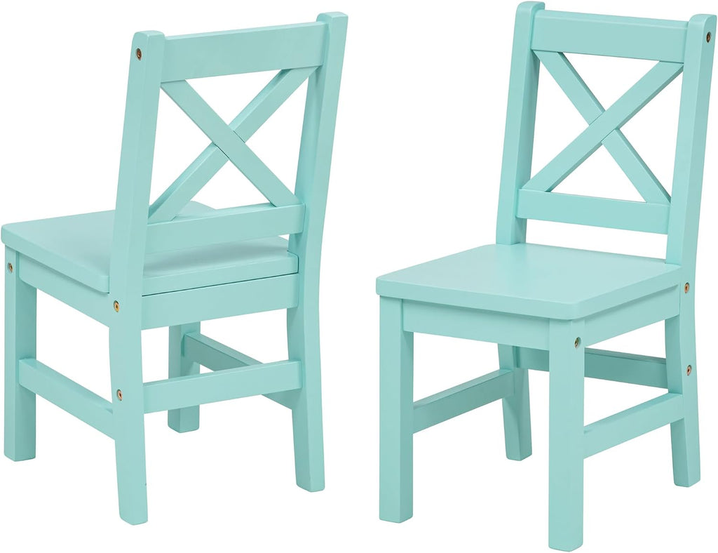 eHemco Solid Hard Wood X Back Kids Chair, Mint Blue, Set of 2 | Rubberwood