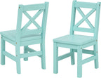 eHemco Solid Hard Wood X Back Kids Chair, Mint Blue, Set of 2 | Rubberwood