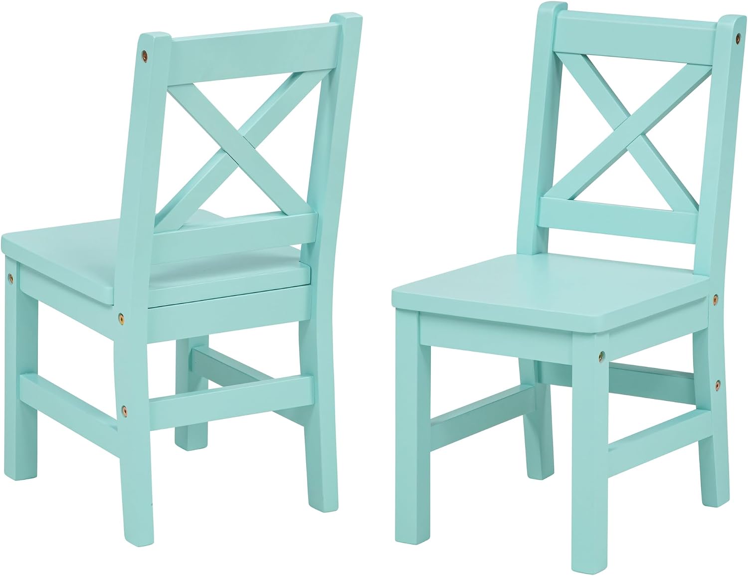 eHemco Solid Hard Wood X Back Kids Chair, Mint Blue, Set of 2 | Rubberwood