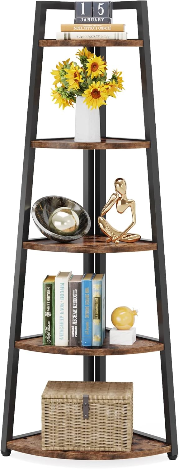 Tribesigns 70 inch Tall Corner Shelf, 5 Tier Rustic Corner Bookshelf Bookcase...