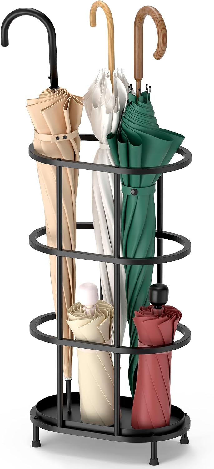 Alyoen Umbrella Stands for Entryway, Large Metal Umbrella Holder 6.89 x 10.8 x 21.34 Inches with Adjustable Feet, Decor Freestanding Elliptical Openwork Umbrella Rack for Home Office