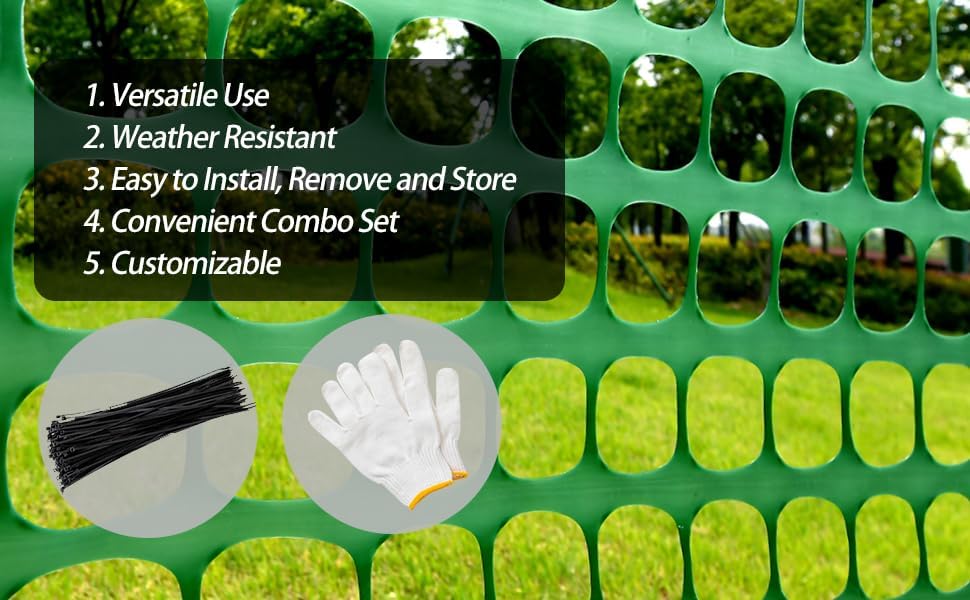 PotatoLife 4'x100' Plastic Mesh Fence for Garden with 100 Zip Ties, G...