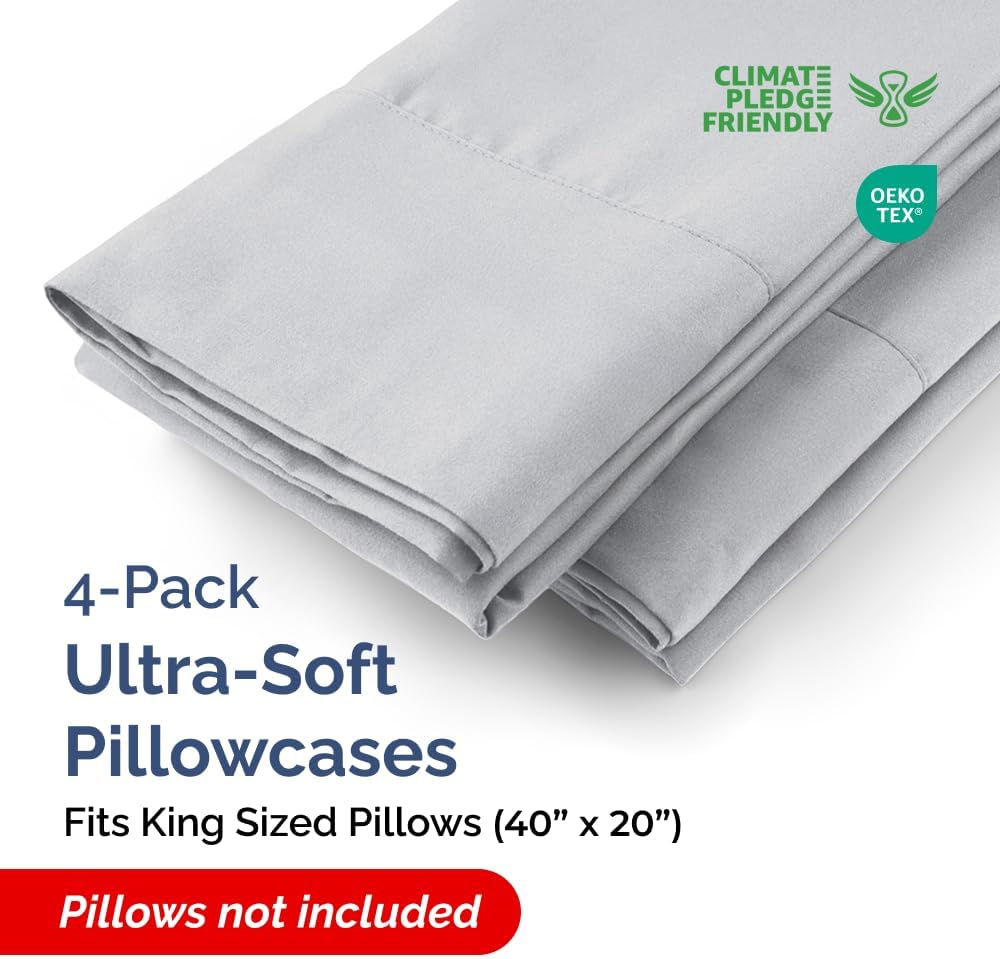 King Pillow Cases - 4 Pack - Super Soft Pillowcase Covers - Envelope Enclosure - Hotel Quality Pillow Protectors - Wrinkle Free, Shrink & Stain Resistant - Machine Washable - 20" x 40" (Steel Blue)
