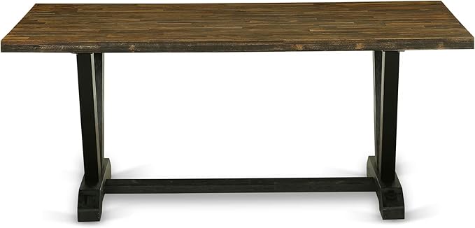 East West Furniture V677AB624-7 7 Piece Dinette Set Consist of a Rectangle Dining Room Table with V-Legs and 6 Black Color Linen Fabric Upholstered Chairs, 40x72 Inch, Multi-Color