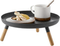 YAMAZAKI Home Plain Metal Pedestal Table Tray with Wooden Legs for Countertop Or Floor, Holds Fruit, Plants, Tea, Steel + Wood