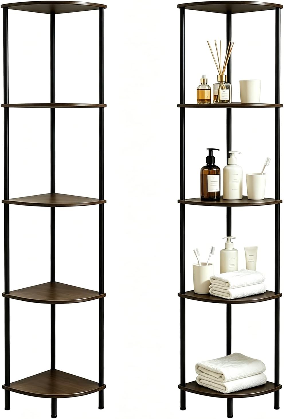 Corner Shelf Stand 5 Tier, Tall Slim Corner Bookshelf, Small Storage Display ...