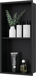 Stainless Steel Shower Niche 24" X 12", No Tile Needed Wall Niche Double Shelves, Recessed Shower Shelf for Bathroom Storage, Matte Black