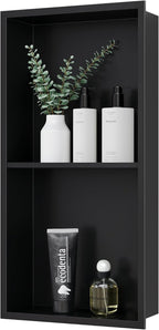 Stainless Steel Shower Niche 24" X 12", No Tile Needed Wall Niche Double Shelves, Recessed Shower Shelf for Bathroom Storage, Matte Black