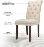 Dining Chairs Set of 2, Button Tufted Parsons Upholstered Chairs with Solid Wood Legs, Mordern Fabric Kitchen Chairs for Dining Room, Beige