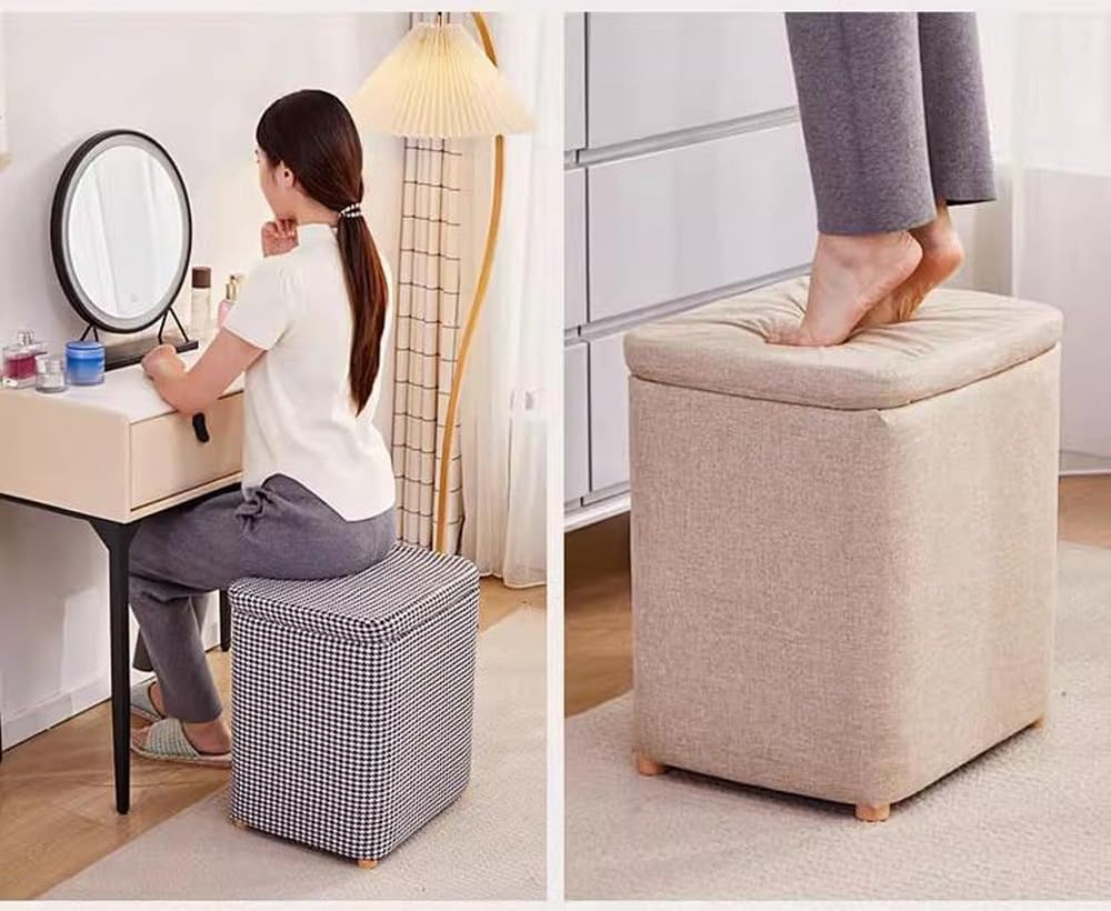 Storage Ottoman with Linen Removable Cover,Square Foot Rest Stool Hinged Lid ...