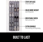 GORILLA GRIP Over the Door Shoe Organizer, 2 Pack, 24 Breathable Mesh Pockets, Space Saving Hanging Storage Holder, Closet Rack Hanger Holds Up to 40 lbs, Hangs on Closets, Shoes, Accessories, Gray
