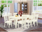 East West Furniture LGDA9-LWH-C 9 Piece Dining Table Set Includes a Rectangle Dinner Table with Butterfly Leaf and 8 Linen Fabric Dining Room Chairs, 42x84 Inch, Linen White