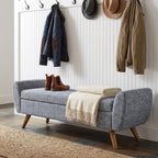 HomePop 60" Modern Storage Bench with Wood Legs - Blue Gray Woven Fabric