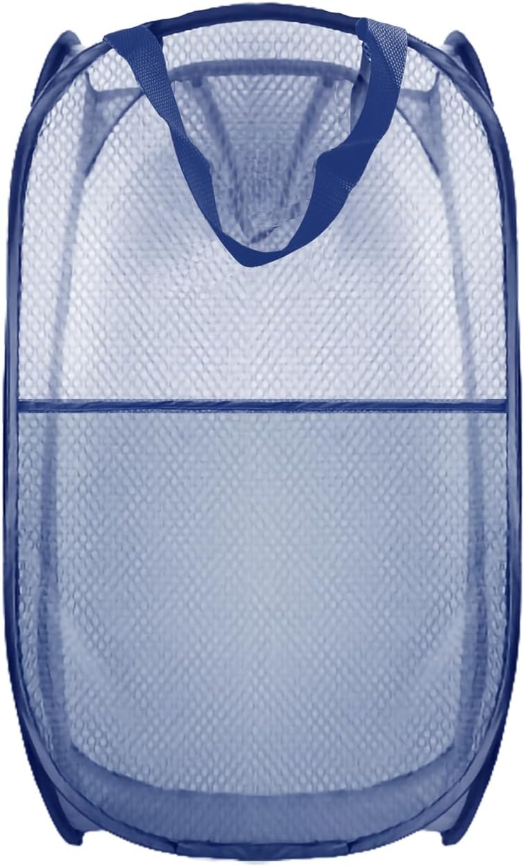 Collapsible Pop Up Laundry Hamper, Extra Large Mesh Foldable Laundry Basket, 28" x 16" x 16" (Blue)