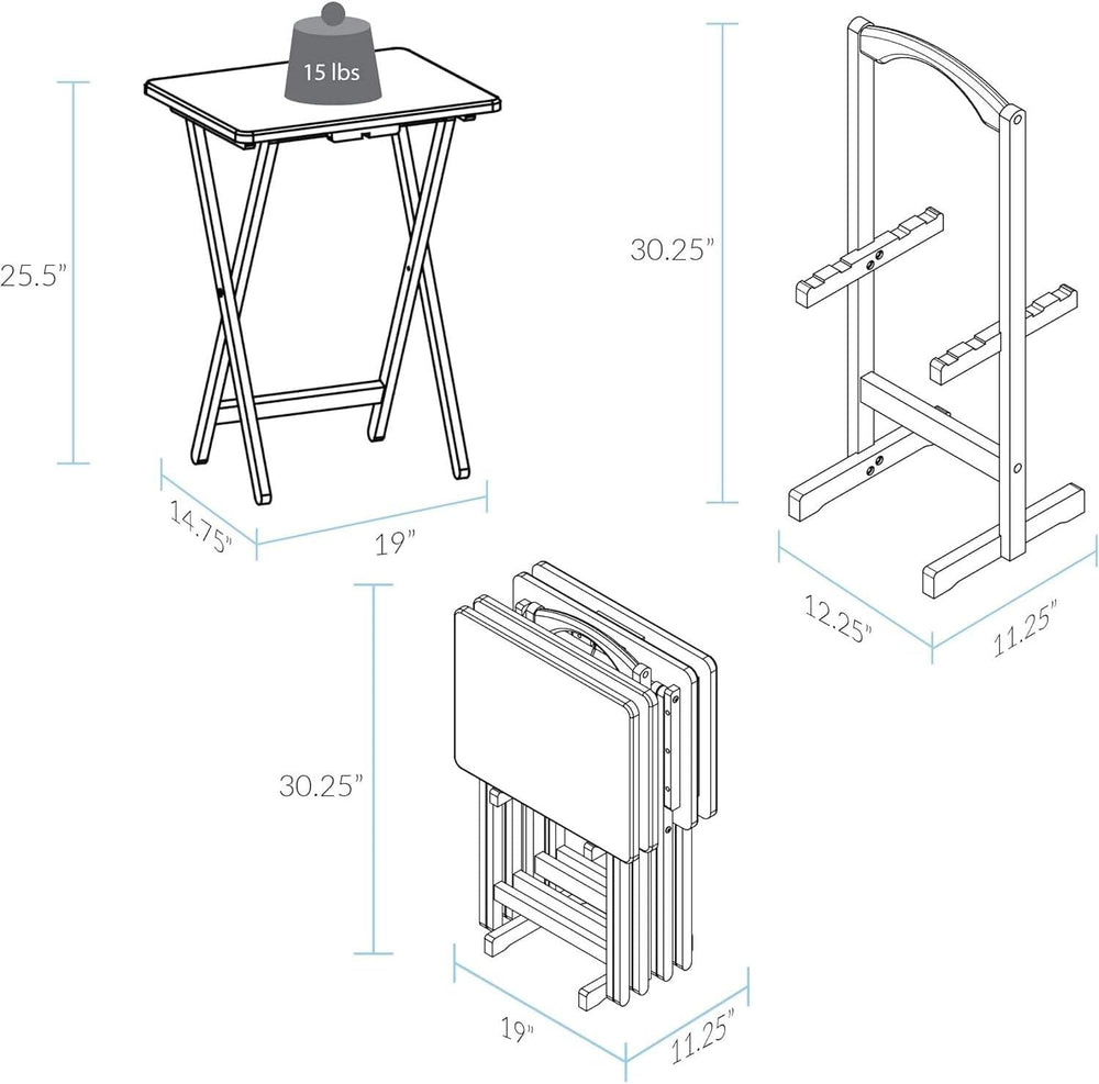 HomeStock Antique 5-Piece Solid Wood Folding Tray Table Set with Storage Stan...
