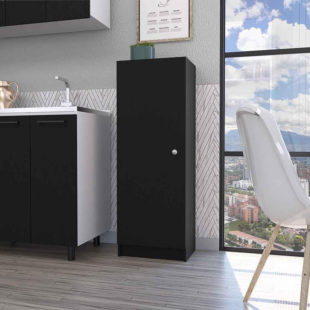 Miami Single Door Pantry, 4 Shelves, Black Engineered Wood, Space-Saving Stor...