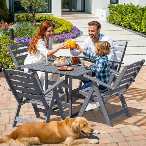 Dining Table Set, 5-Piece HDPE Outdoor Dining Set for 4, Grey