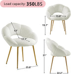 Petal Makeup Vanity Chair with Back,Modern Dining Chair,Upholstered Desk Chair for Girls with Gold Metal Legs for Home Office,Bedroom, (White)