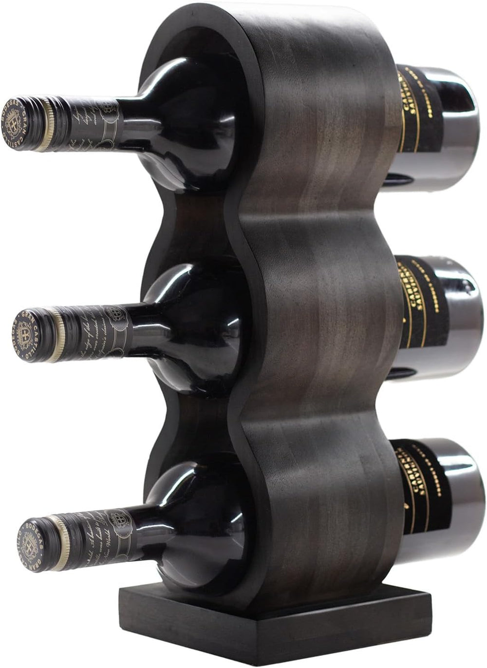 Wooden Wine Bottle Holder Countertop – Small Wine Rack for 3 Bottles, Vertica...
