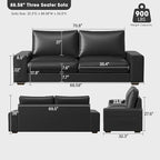 Faux Leather Couch, Mid Century Modern Comfy Loveseat Sofa with Wide Arm, Side Pockets, Solid Wooden Frame for Office, Living Room and Bedroom, 3 Seater (Black, 88.58 inches)