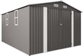 Metal Storage Shed, 10 X 12 FT Lockable Outdoor Tool Shed with Air Vent and Clear Windows, Galvanized Steel Garden Shed for Backyard, Patio, Garden, Bike Storage or Outdoor Use, Grey