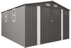 Metal Storage Shed, 10 X 12 FT Lockable Outdoor Tool Shed with Air Vent and Clear Windows, Galvanized Steel Garden Shed for Backyard, Patio, Garden, Bike Storage or Outdoor Use, Grey