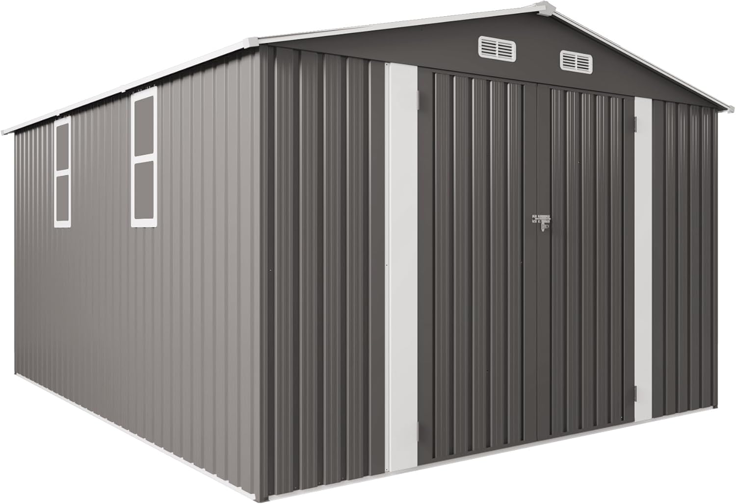 Metal Storage Shed, 10 X 12 FT Lockable Outdoor Tool Shed with Air Vent and Clear Windows, Galvanized Steel Garden Shed for Backyard, Patio, Garden, Bike Storage or Outdoor Use, Grey