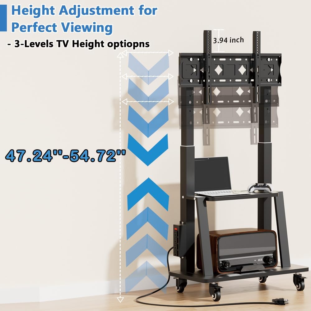 Rolling TV Stand with Power Outlet for 32 to 65 70 75 83 inch TV | Easy Insta...