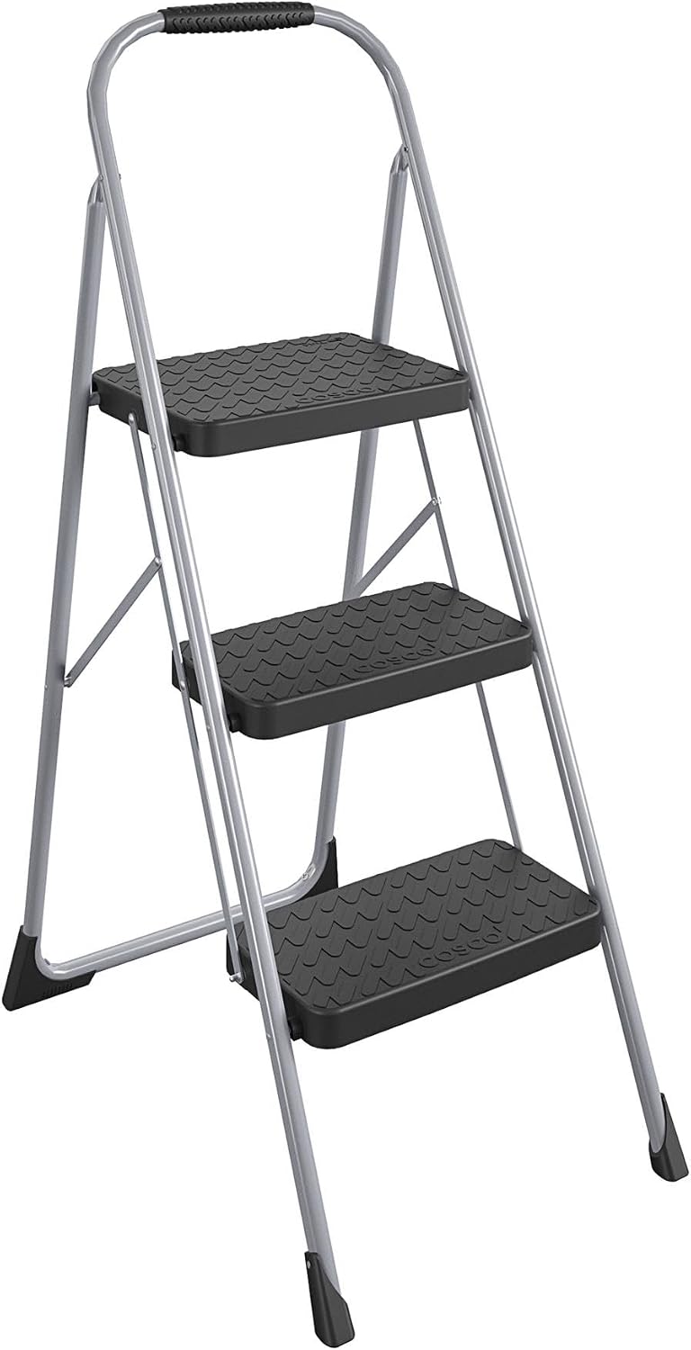 Cosco 11408PBL1E Three Step Big Step Folding Step Stool with Rubber Hand Grip...