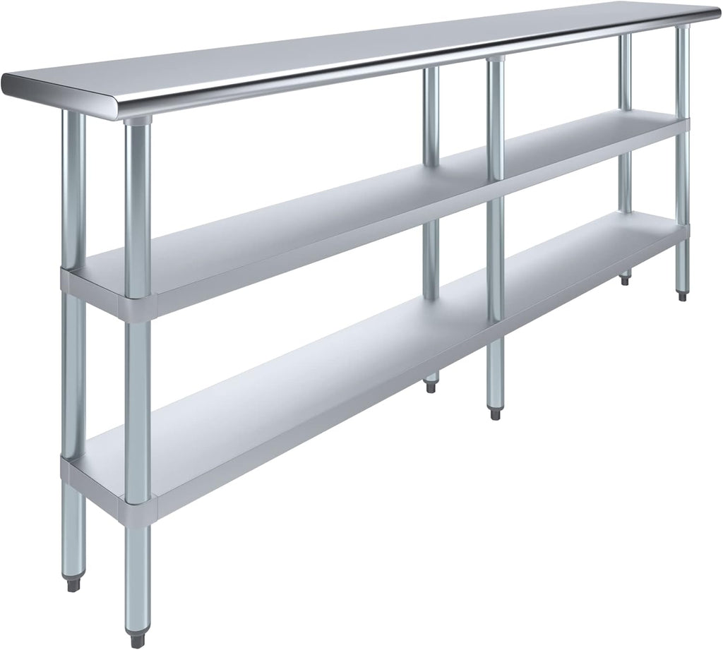 AmGood Stainless Steel Work Table with 2 Shelves | NSF | Metal Utility Table (84" Long x 14" Deep)