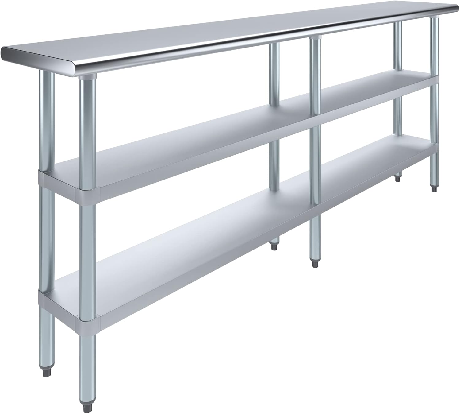 AmGood Stainless Steel Work Table with 2 Shelves | NSF | Metal Utility Table (84" Long x 14" Deep)