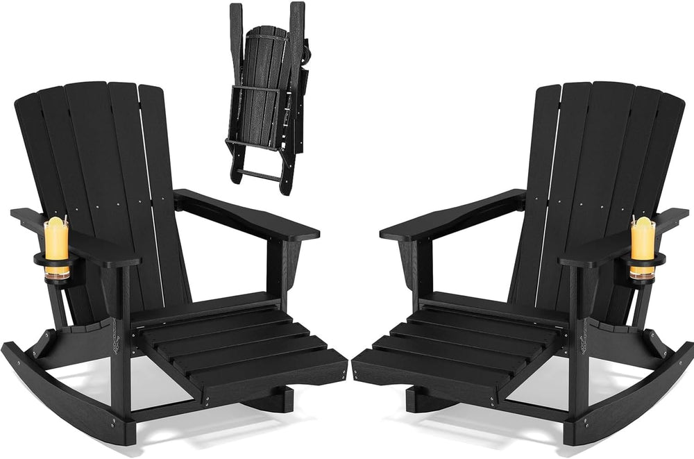 Adirondack Rocking Chair with Retractable Ottoman Set of 2,Outdoor Folding Ad...