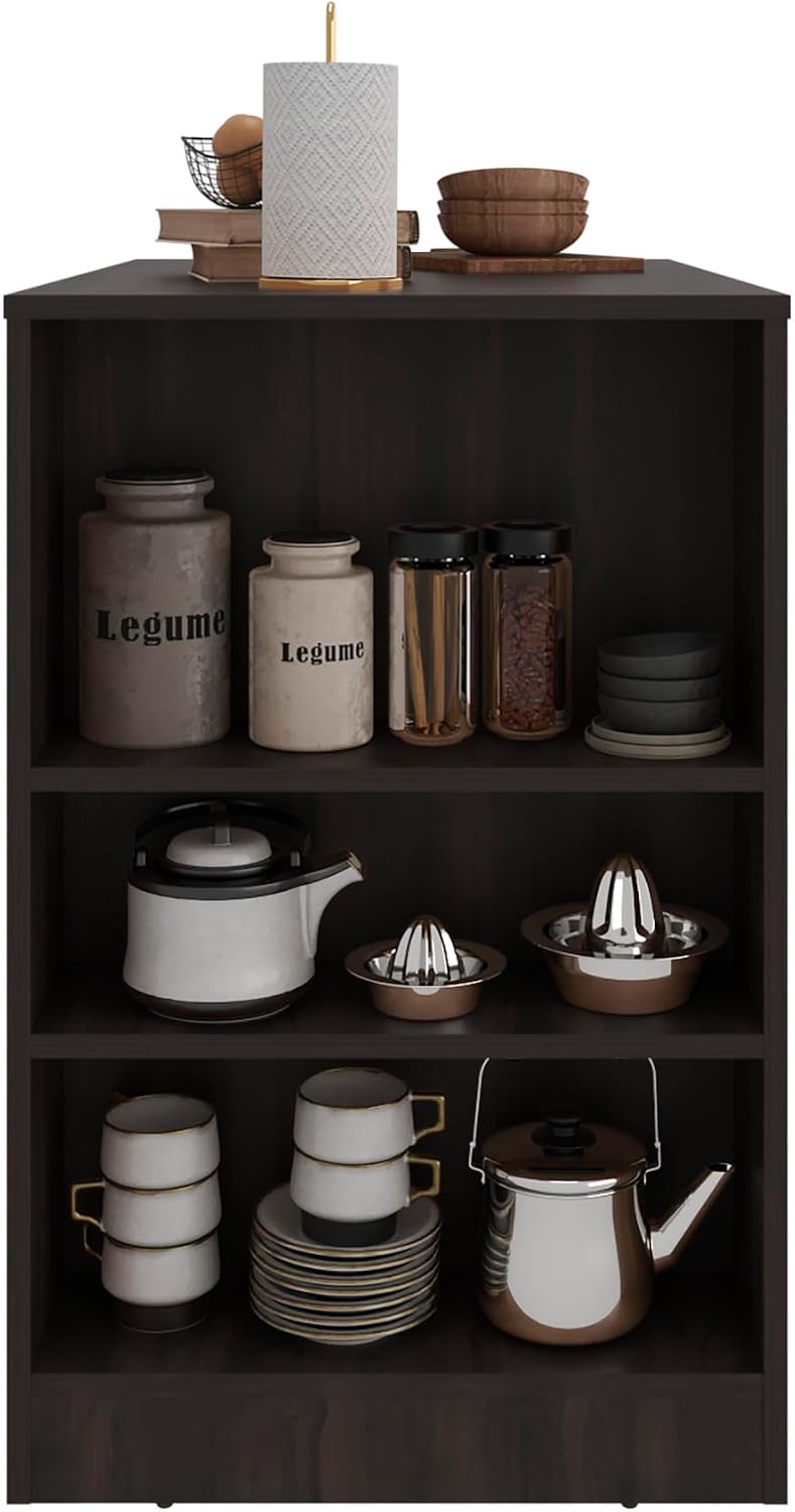 Kitchen Island with Dining Surface and Storage Shelves | Three side shelves f...