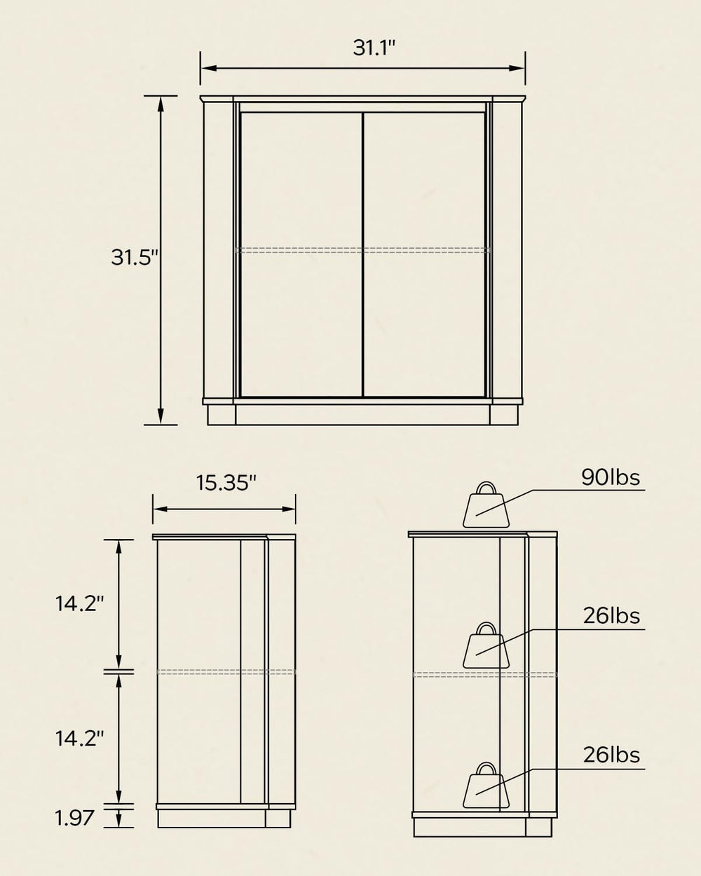 Corner Storage Cabinet, Small Corner Floor Cabinet with 2 Doors and 2-Tier Sh...