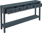 Merax Rustic Console Table with 2 Different Size Drawers for Entry, Sofa Table Behind Couch with Bottom Shelf, Entryway Table with Open Shelf, for Living Room Hallway Doorway, Navy