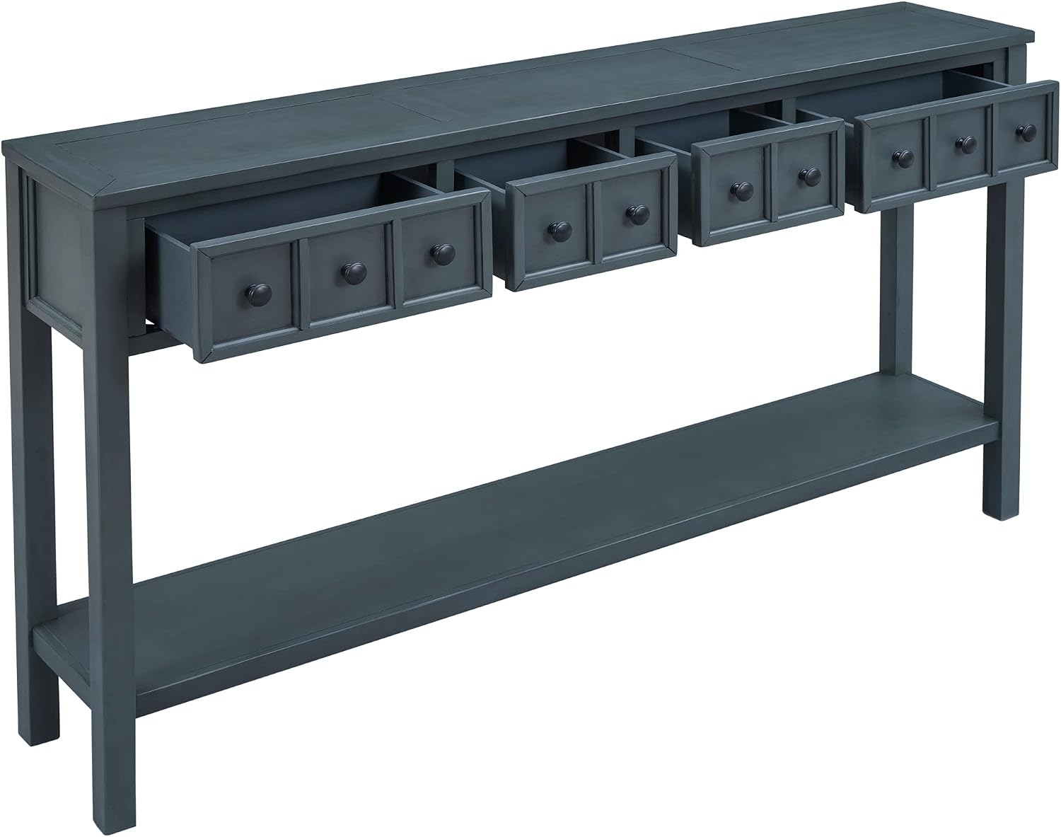 Merax Rustic Console Table with 2 Different Size Drawers for Entry, Sofa Table Behind Couch with Bottom Shelf, Entryway Table with Open Shelf, for Living Room Hallway Doorway, Navy
