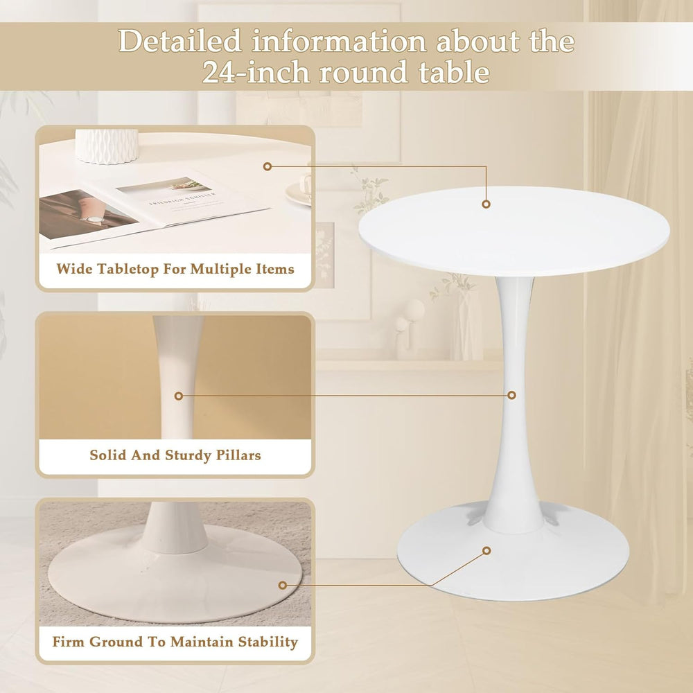 Dining Table and Dining Chair Set 23.6" White Round Table&2 Linen Fa...