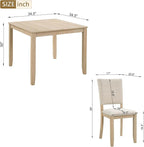 KEIKI 5-Piece Standard Height Dining Table Set with Square Table, 4 Upholstered Curved Backrest Chair, for 4 Person, Modern Style Table Set, Easy Assembly, for Kitchen, Dining Room, Light Oak+Beige