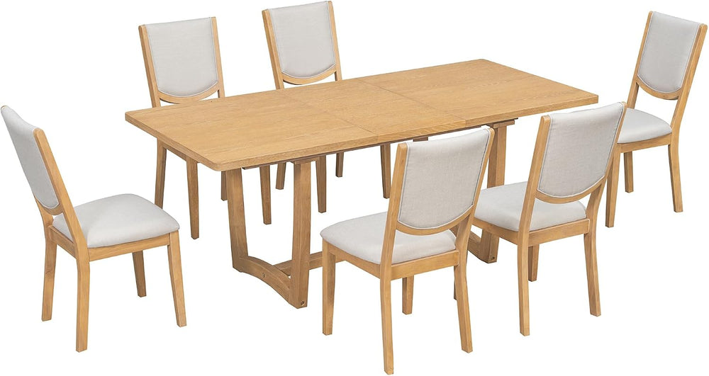 Merax 60"-78" Expandable Dining Table Set for 6, Large 7-Piece Soli...