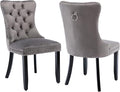 Modern Dining Chairs Set of 2, Tufted Upholstered Dining Chair with Solid Wood Legs, Grey Velvet Accent Chair, Sillas de Comedor, Comfy Kitchen Chairs (Gray, Velvet, 2Pcs)