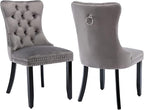 Modern Dining Chairs Set of 2, Tufted Upholstered Dining Chair with Solid Wood Legs, Grey Velvet Accent Chair, Sillas de Comedor, Comfy Kitchen Chairs (Gray, Velvet, 2Pcs)