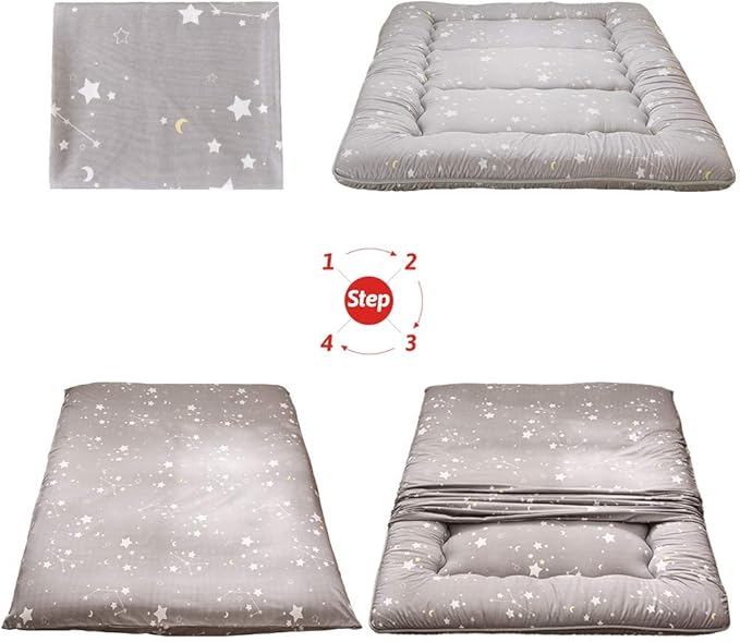 MAXYOYO Japanese Floor Mattress Futon Mattress, 4" Thicken Tatami Mat Sleeping Pad Foldable Roll Up Mat Boys Girls Dormitory Pad Kids Floor Lounger Pillow Bed, Charcoal Grey, Queen Size