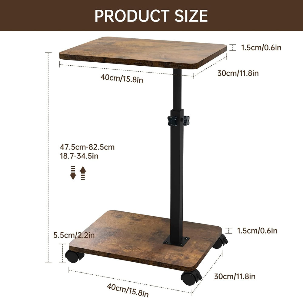 Side Table Sofa Tray for Couch with Rolling Wheels, TV Tray Table with 360°Ro...