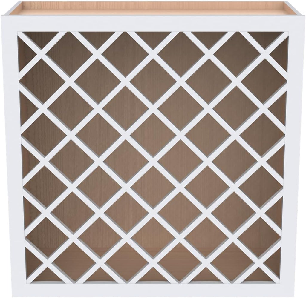 Solid Wood RTA Wine Bottle Rack Wall Cabinet with Lattice Panels - Bottle Holder Storage for Bar, Pantry, or Wine Cellar - Mocha Finish Countertop Solution (White, 24'W 12'D 30'H)