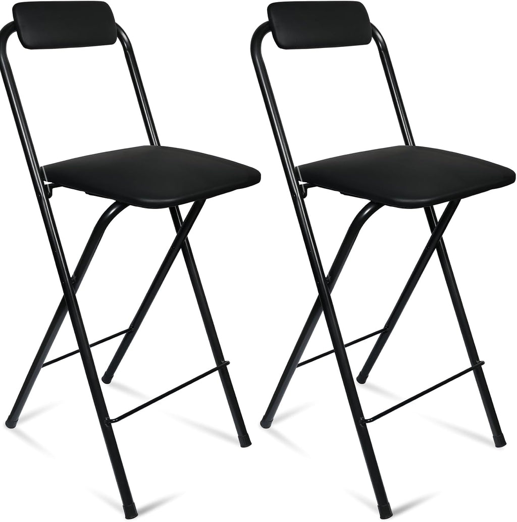25.4inch +29 inch 2PCS Folding Stool with Backrest, Tall Foldable Bar Stool Chair, Portable Counter Folding Stool Height Bar Stools Leather Padded for Kitchen Shop Cafe Guitar Music